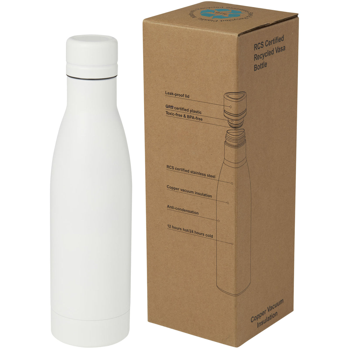 Vasa 500 ml RCS-certifierad flaska i återvunnet rostfritt stål, kopparvakuumisolerad
