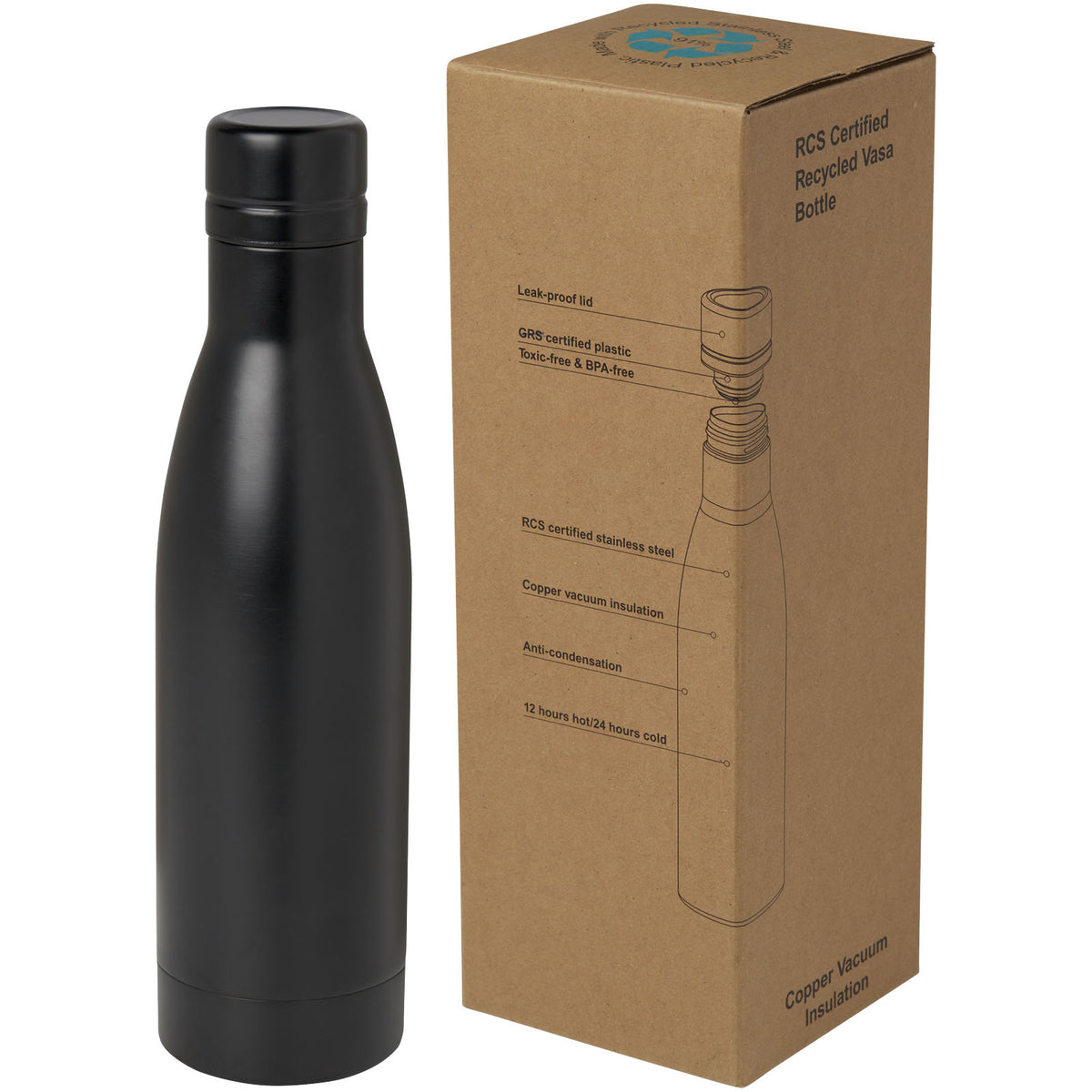 Vasa 500 ml RCS-certifierad flaska i återvunnet rostfritt stål, kopparvakuumisolerad
