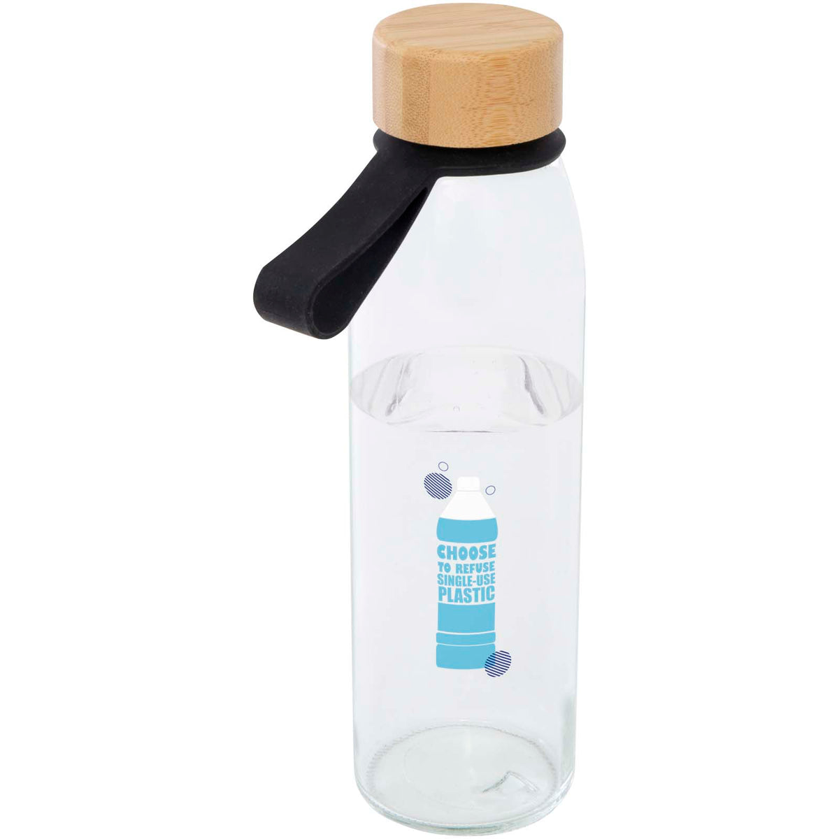 Porto 500 ml vattenflaska av glas med silikonhandtag och bambulock