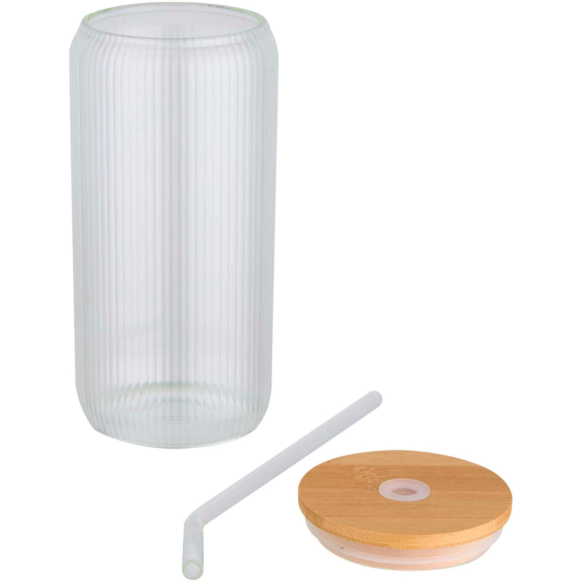 Mirage 500 ml enkelväggig mugg i borosilikatglas med lock i bambu