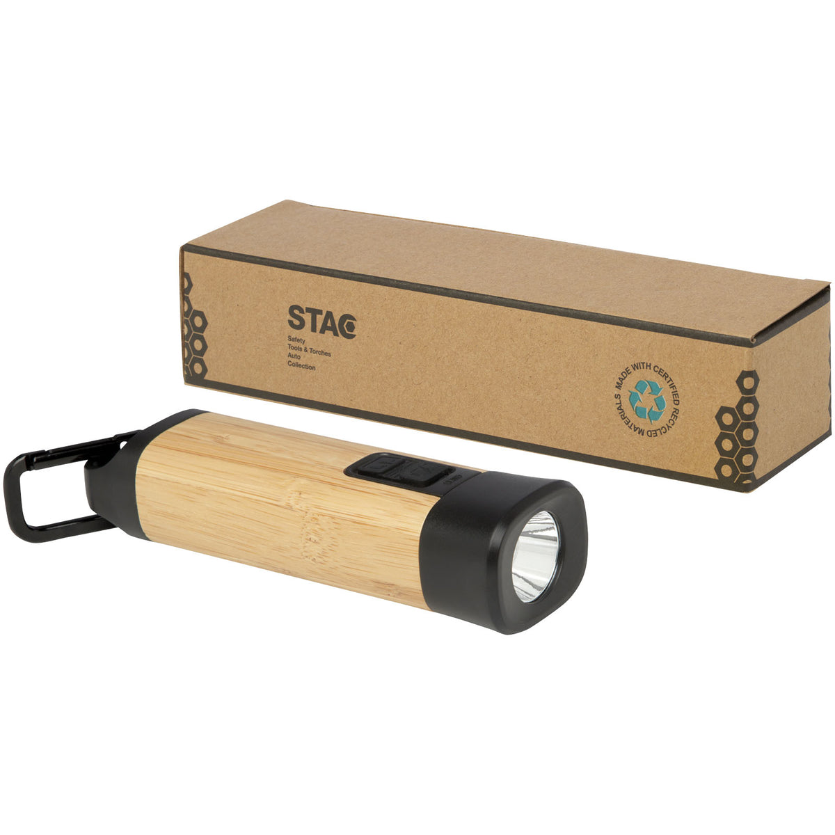 Kuma ficklampa med karbinhake av bambu och RCS-återvunnen plast