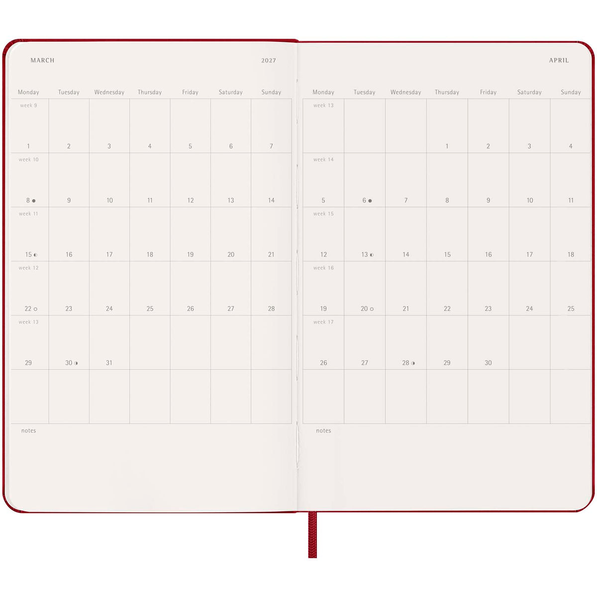 Moleskine inbunden 12-månaders veckoplanerare L