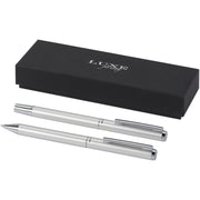 Lucetto presentförpackning med kulspetspenna och rollerballpenna i återvunnen aluminium (svart bläck)