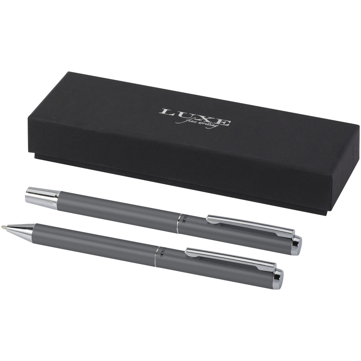 Lucetto presentförpackning med kulspetspenna och rollerballpenna i återvunnen aluminium (svart bläck)