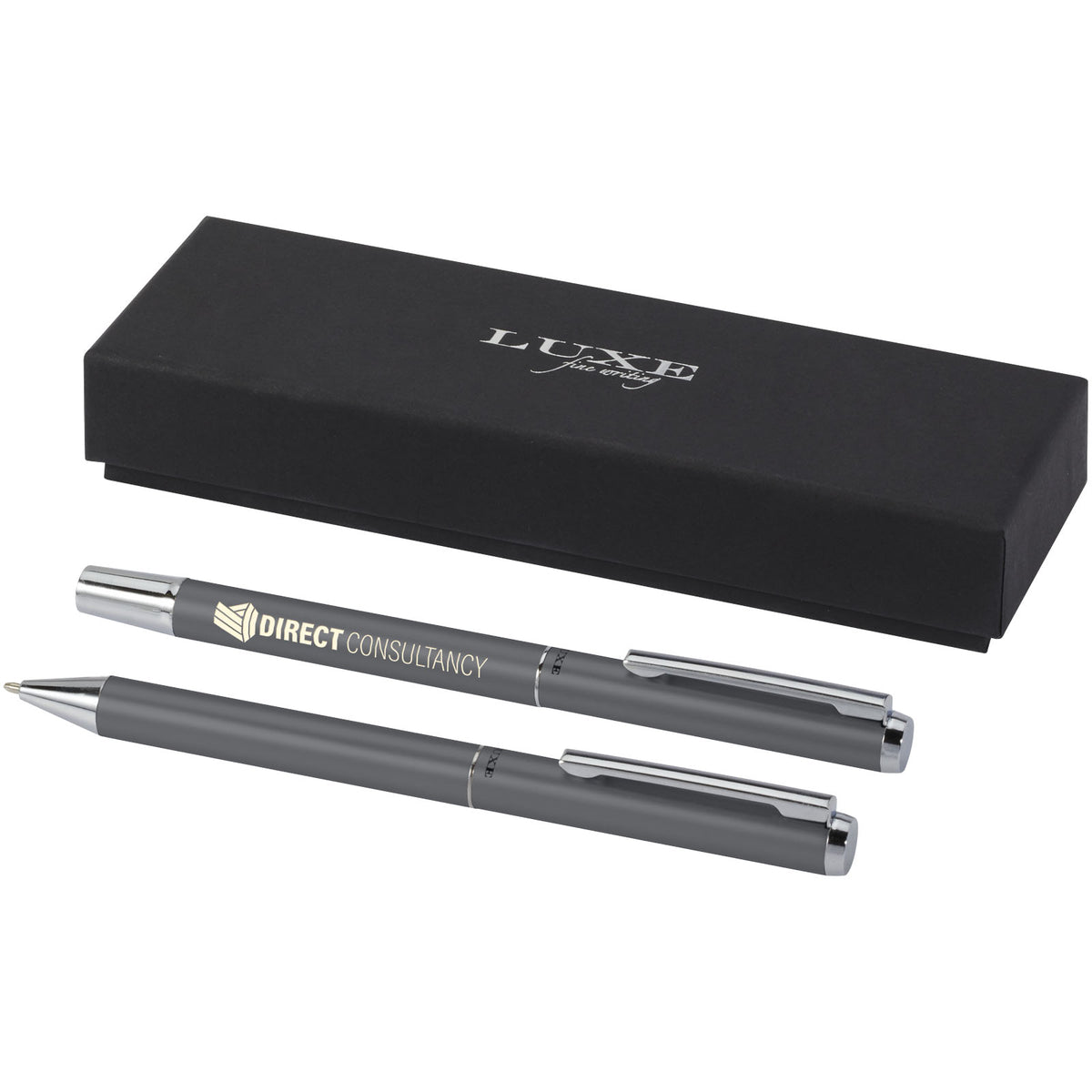 Lucetto presentförpackning med kulspetspenna och rollerballpenna i återvunnen aluminium (svart bläck)