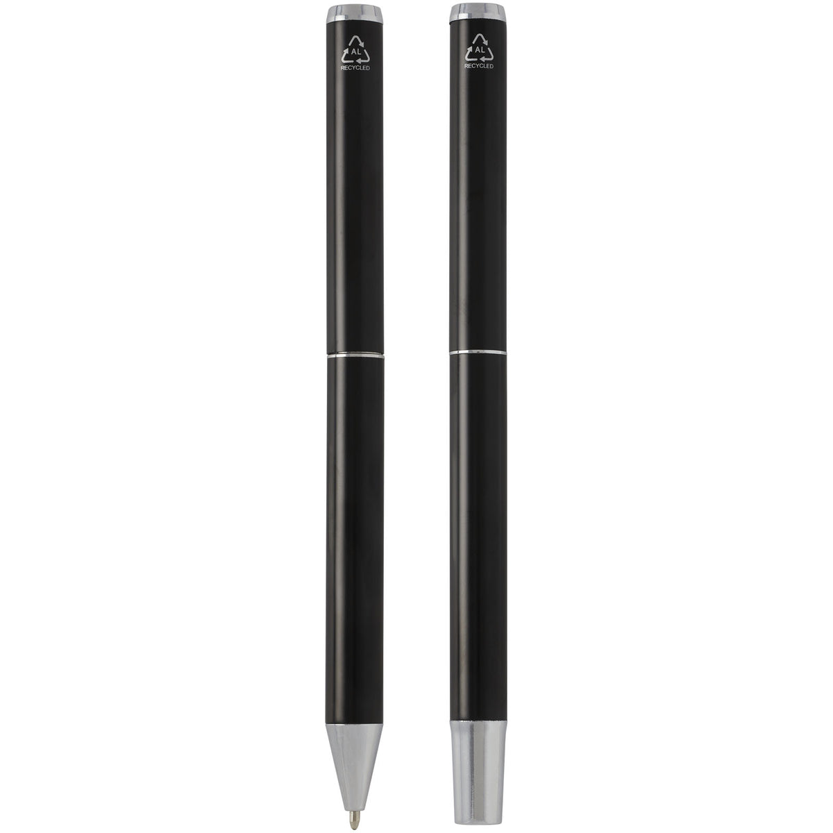 Lucetto presentförpackning med kulspetspenna och rollerballpenna i återvunnen aluminium (svart bläck)