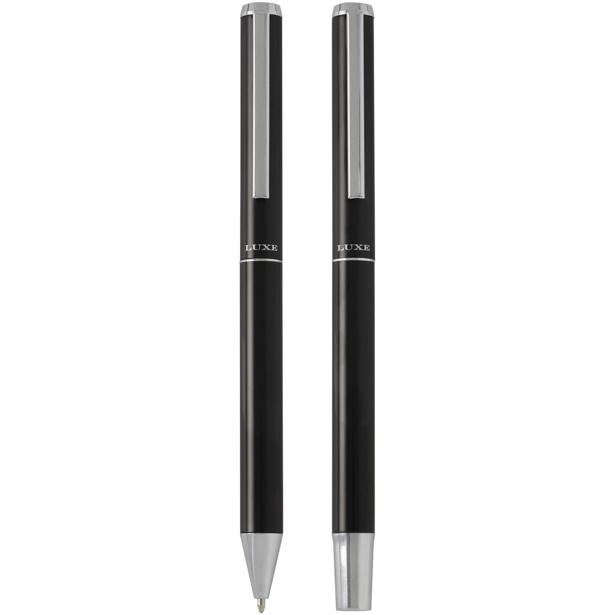 Lucetto presentförpackning med kulspetspenna och rollerballpenna i återvunnen aluminium (svart bläck)