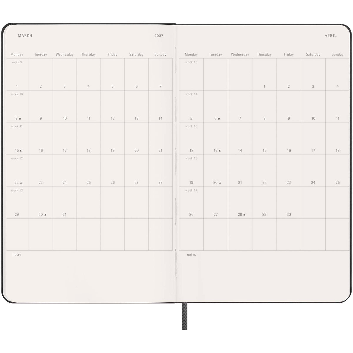 Moleskine inbunden 12-månaders L horisontell veckoplanerare
