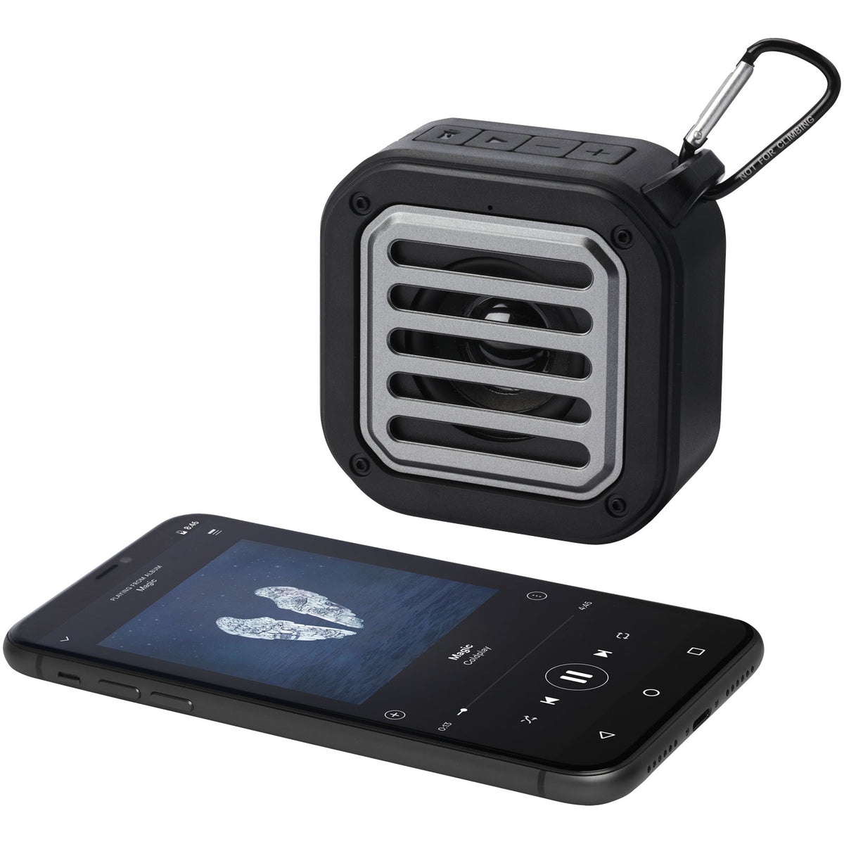Solo soldriven Bluetooth®-högtalare med karbinhake på 3 W av IPX5 RCS-återvunnen plast