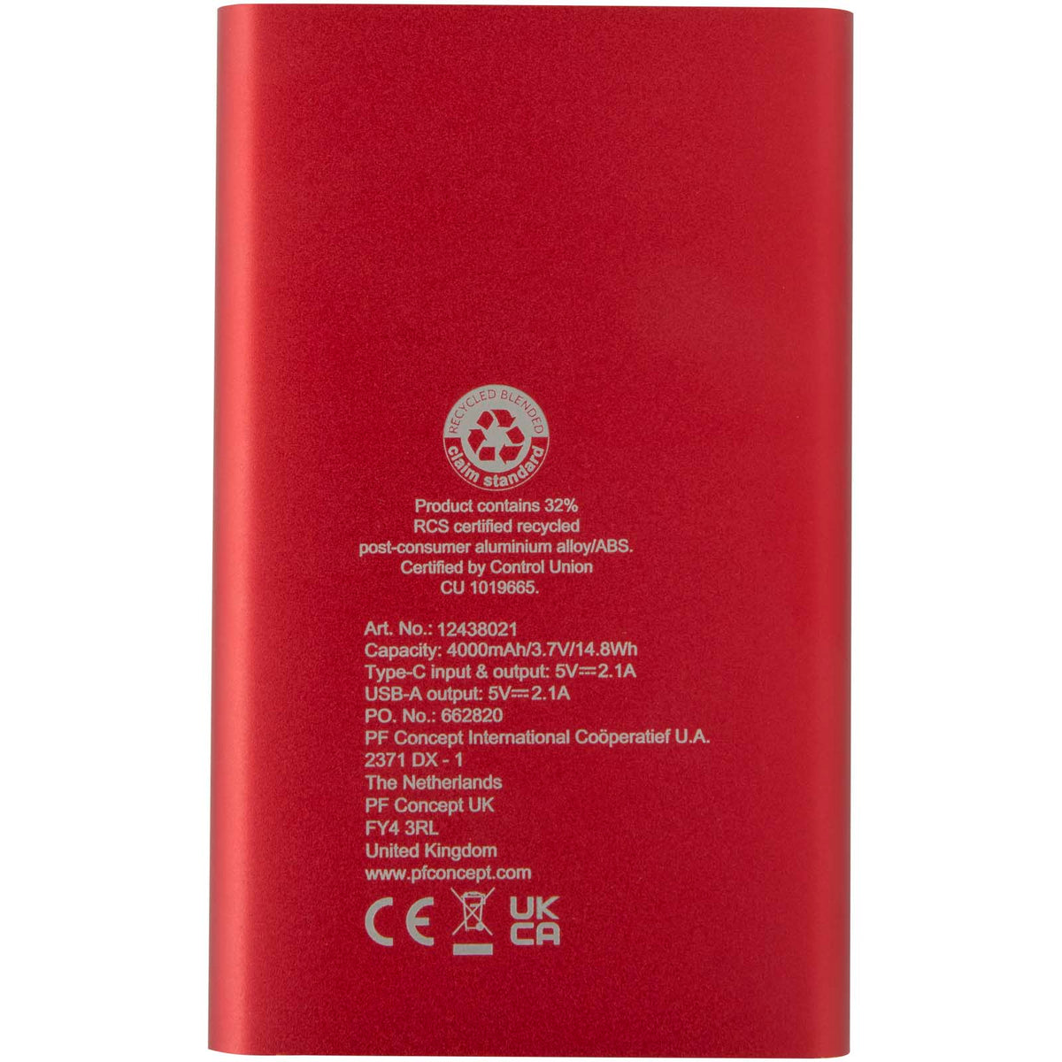 Pep 4 000 mAh Type C-powerbank av återvunnen aluminium