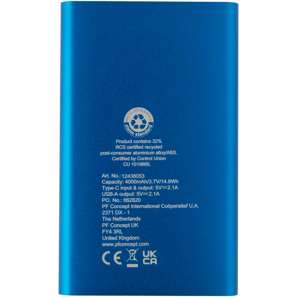 Pep 4 000 mAh Type C-powerbank av återvunnen aluminium