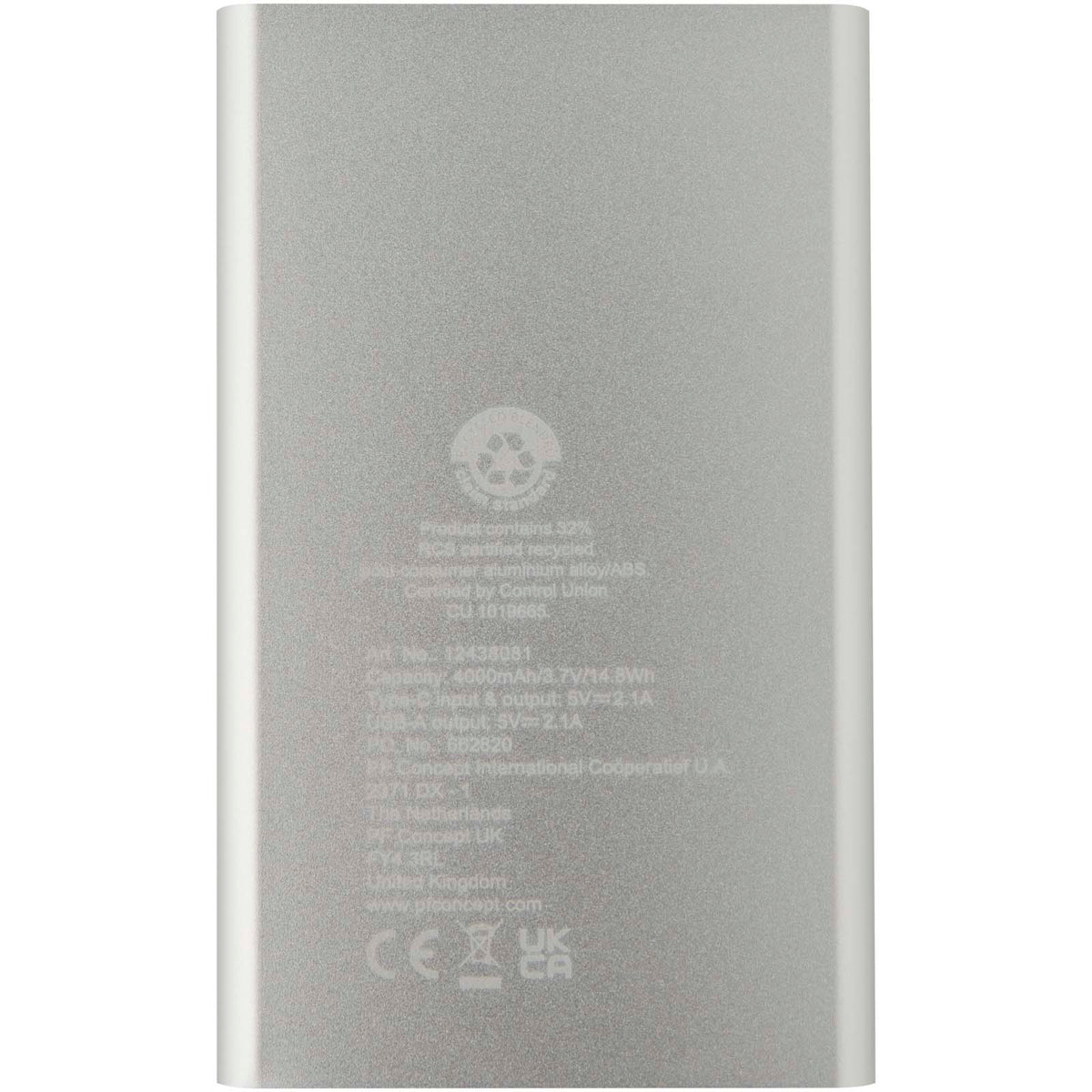 Pep 4 000 mAh Type C-powerbank av återvunnen aluminium