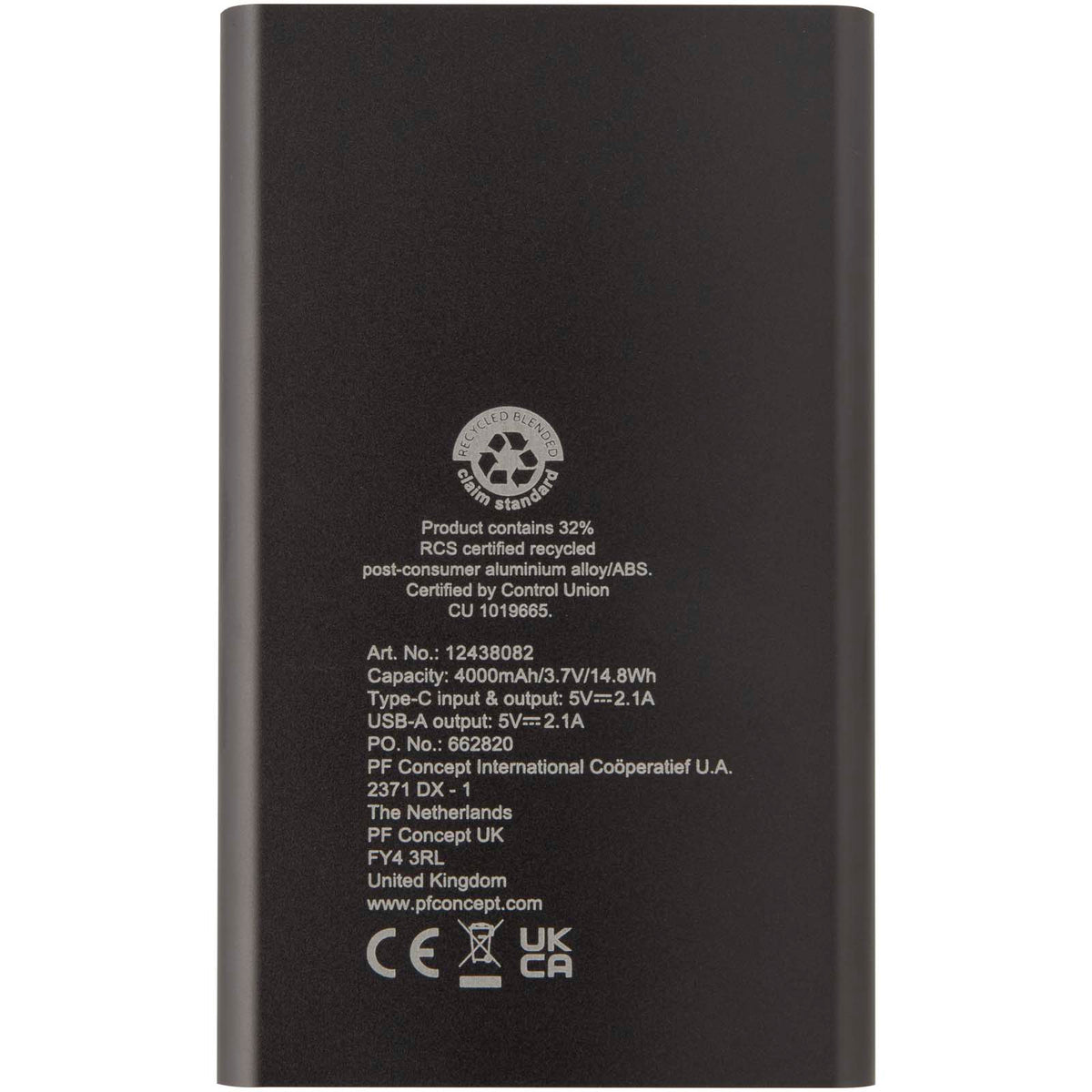 Pep 4 000 mAh Type C-powerbank av återvunnen aluminium