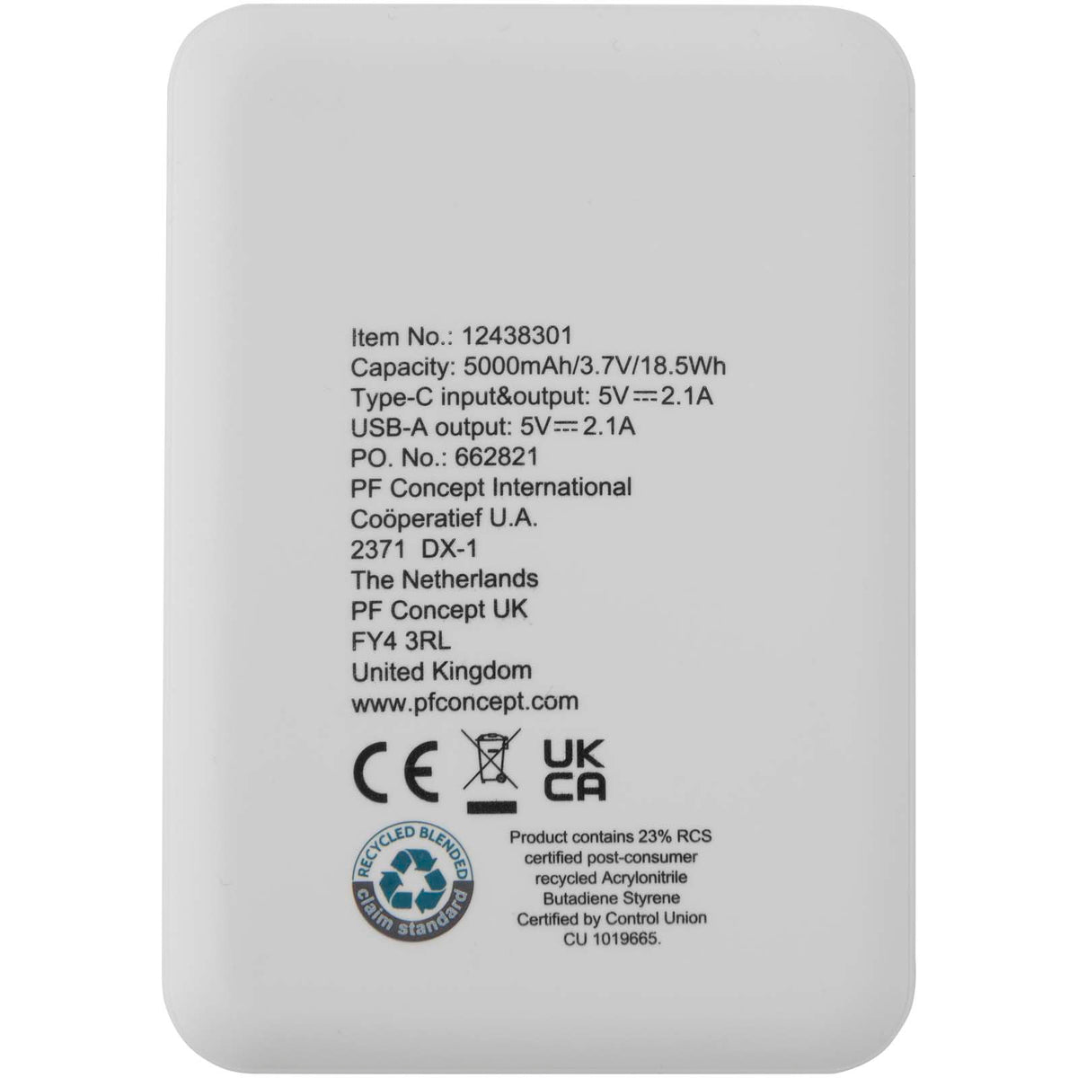 Asama 5 000 mAh Type C-powerbank i återvunnen plast