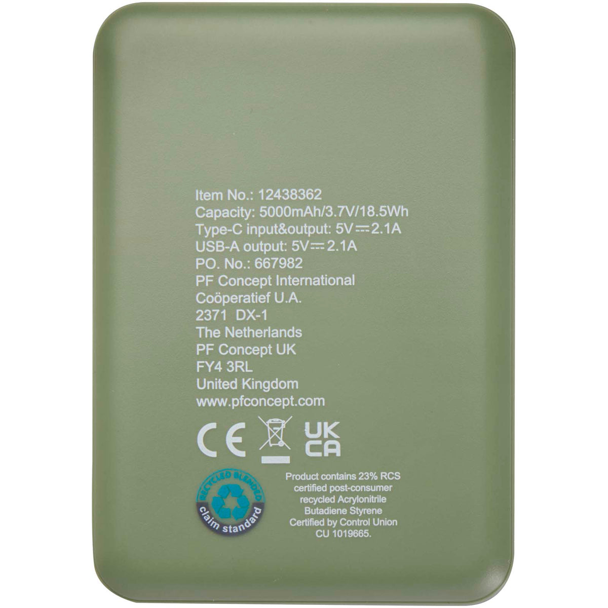 Asama 5 000 mAh Type C-powerbank i återvunnen plast