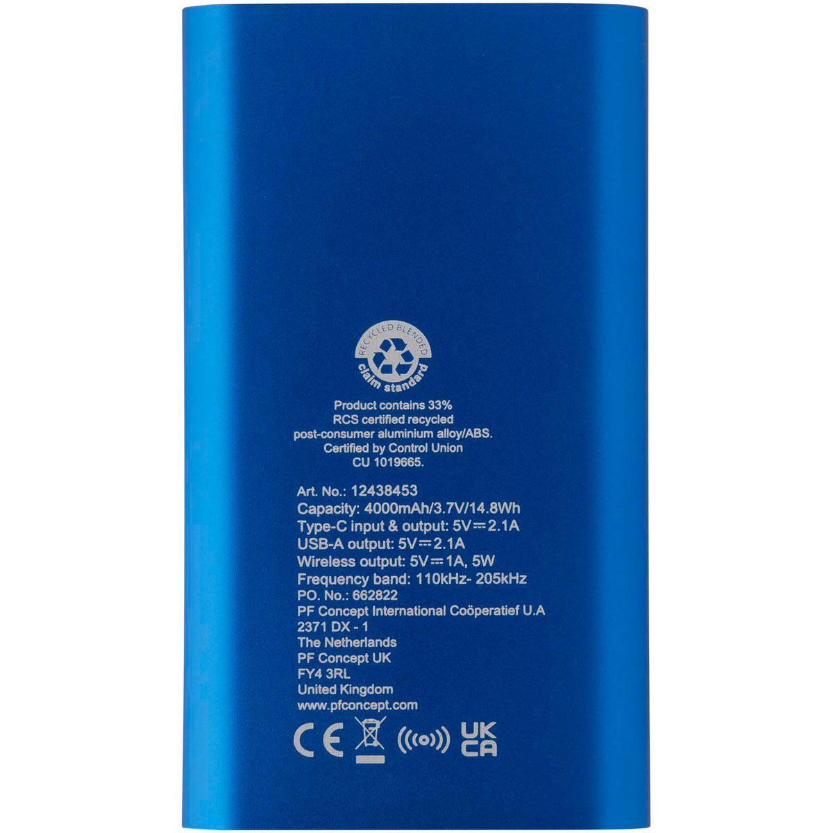 Juice trådlös 4 000 mAh Type C-powerbank i återvunnen aluminium