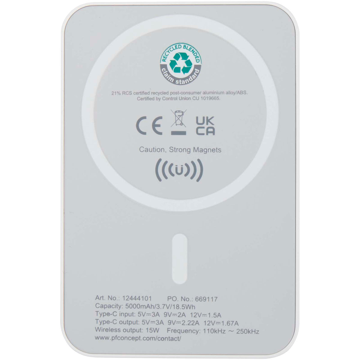 Acrab 5 000 mAh 15 W magnetisk trådlös powerbank med 20 W PD – tillverkad av återvunnen plast