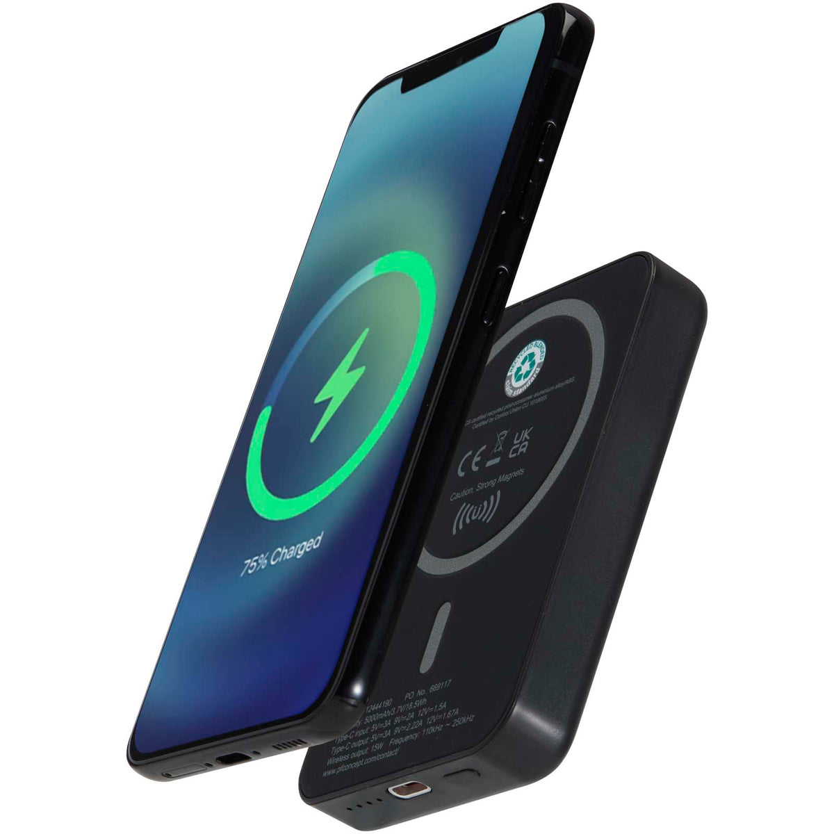 Acrab 5 000 mAh 15 W magnetisk trådlös powerbank med 20 W PD – tillverkad av återvunnen plast