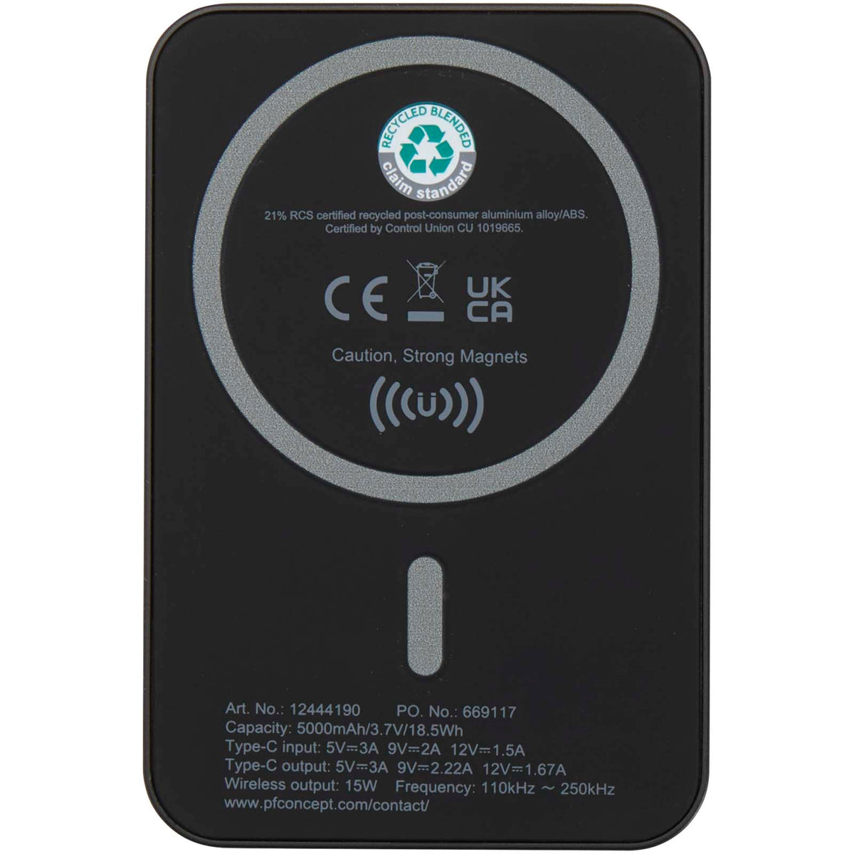 Acrab 5 000 mAh 15 W magnetisk trådlös powerbank med 20 W PD – tillverkad av återvunnen plast
