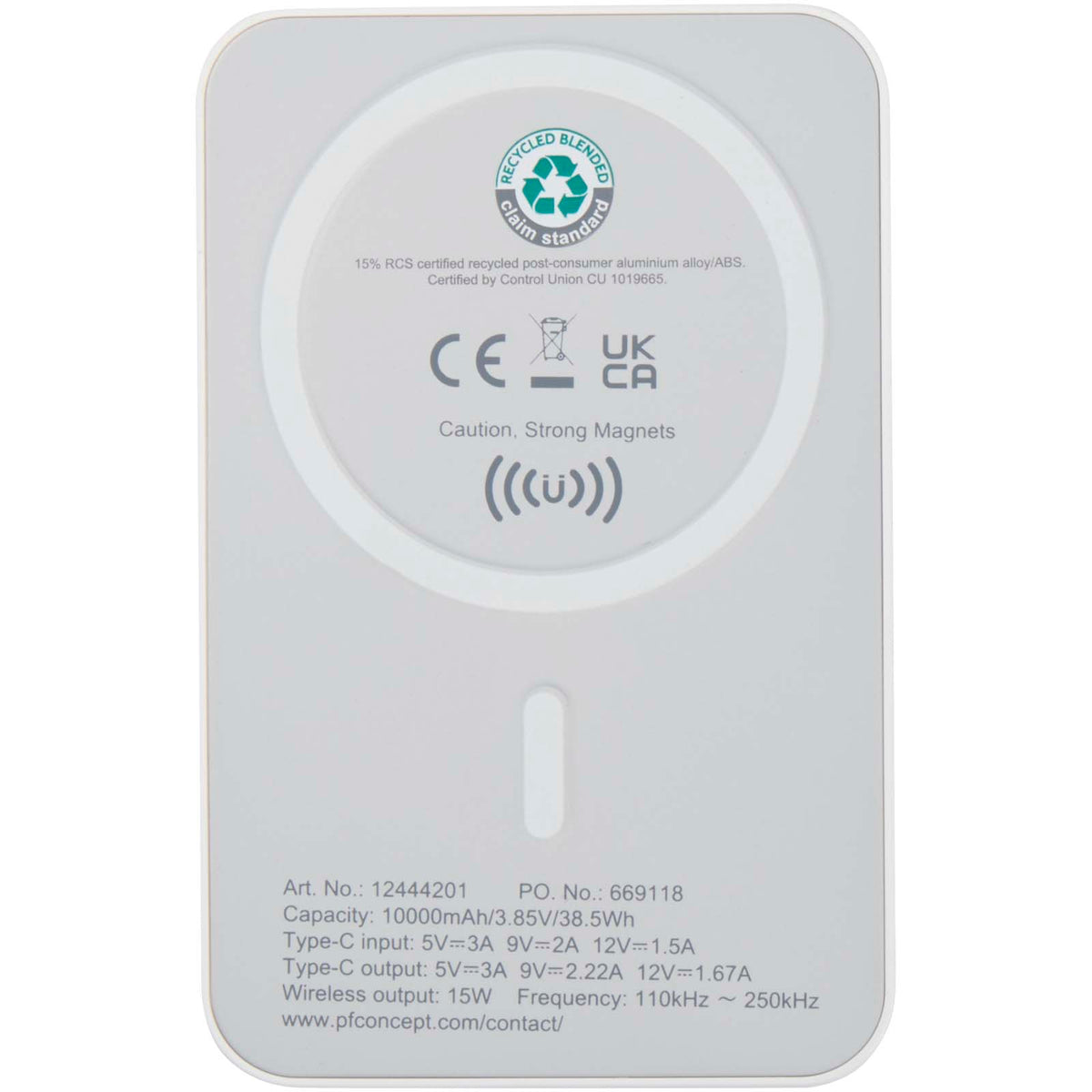 Acrab 10 000 mAh 15 W magnetisk trådlös powerbank med 20 W PD – tillverkad av återvunnen plast