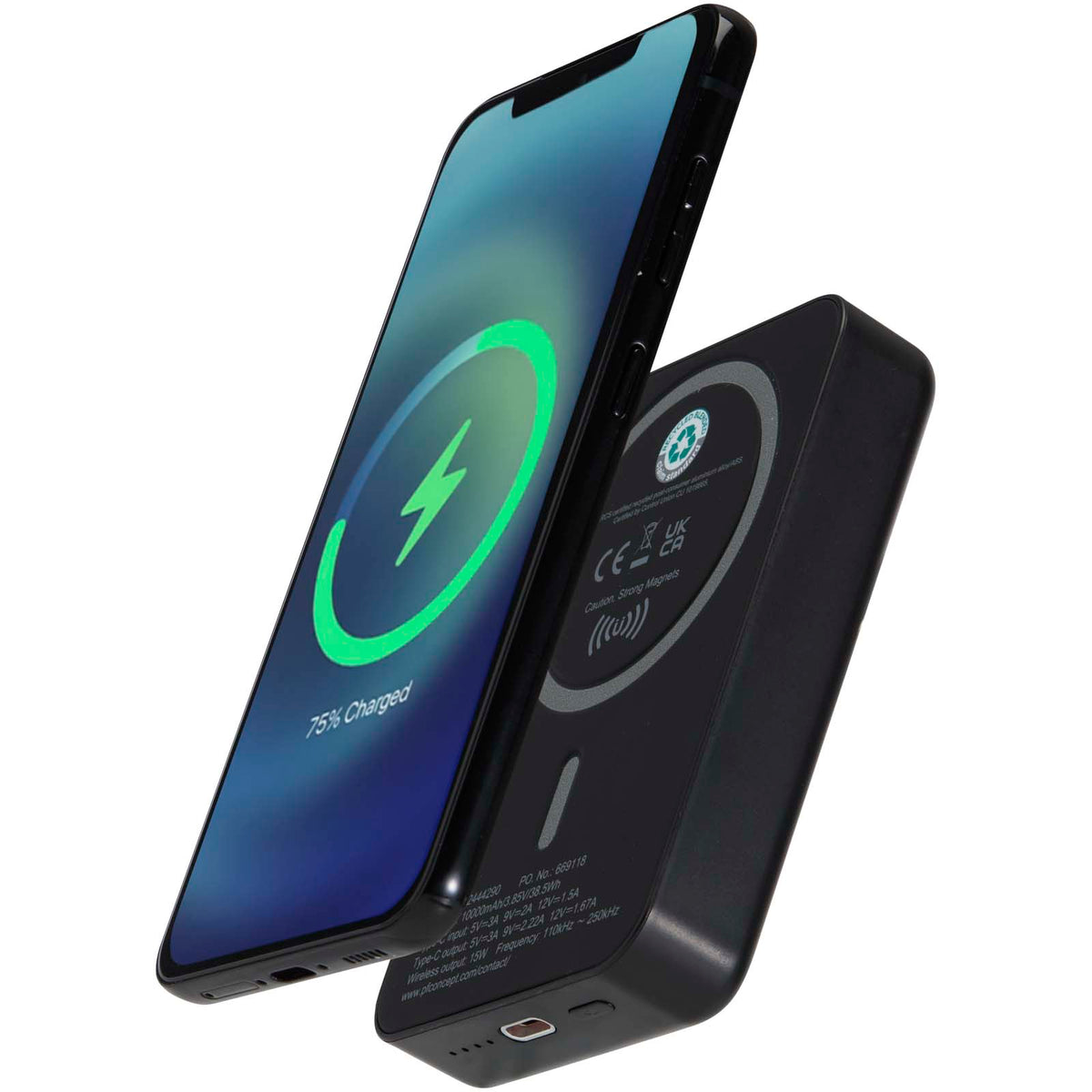 Acrab 10 000 mAh 15 W magnetisk trådlös powerbank med 20 W PD – tillverkad av återvunnen plast