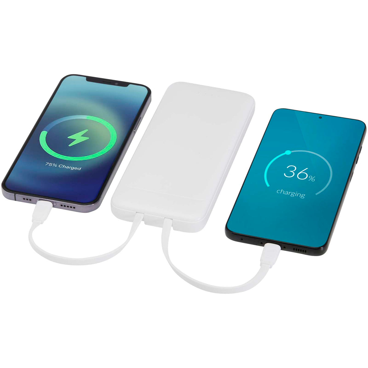 Adhil 10 000 mAh 10 W powerbank av återvunnen plast med två inbyggda kablar