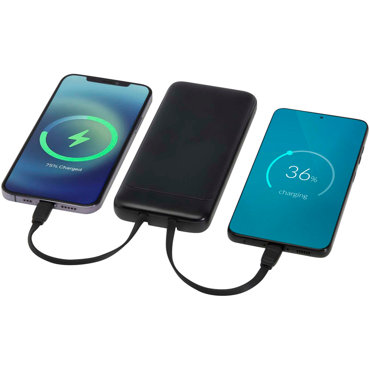 Adhil 10 000 mAh 10 W powerbank av återvunnen plast med två inbyggda kablar