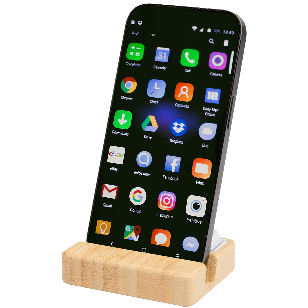 Algol telefonställ och fidget-leksak av återvunnen plast med detaljer i bambu