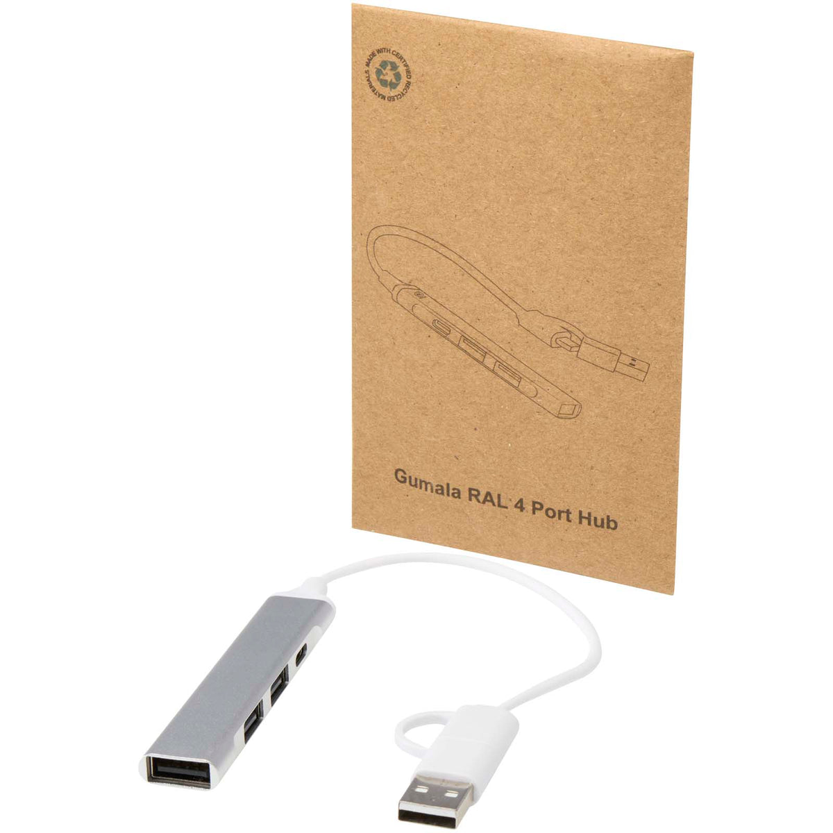 Alkaid 4-portars USB-A- och Typ-C-hubb med dubbla ingångar av återvunnen aluminium