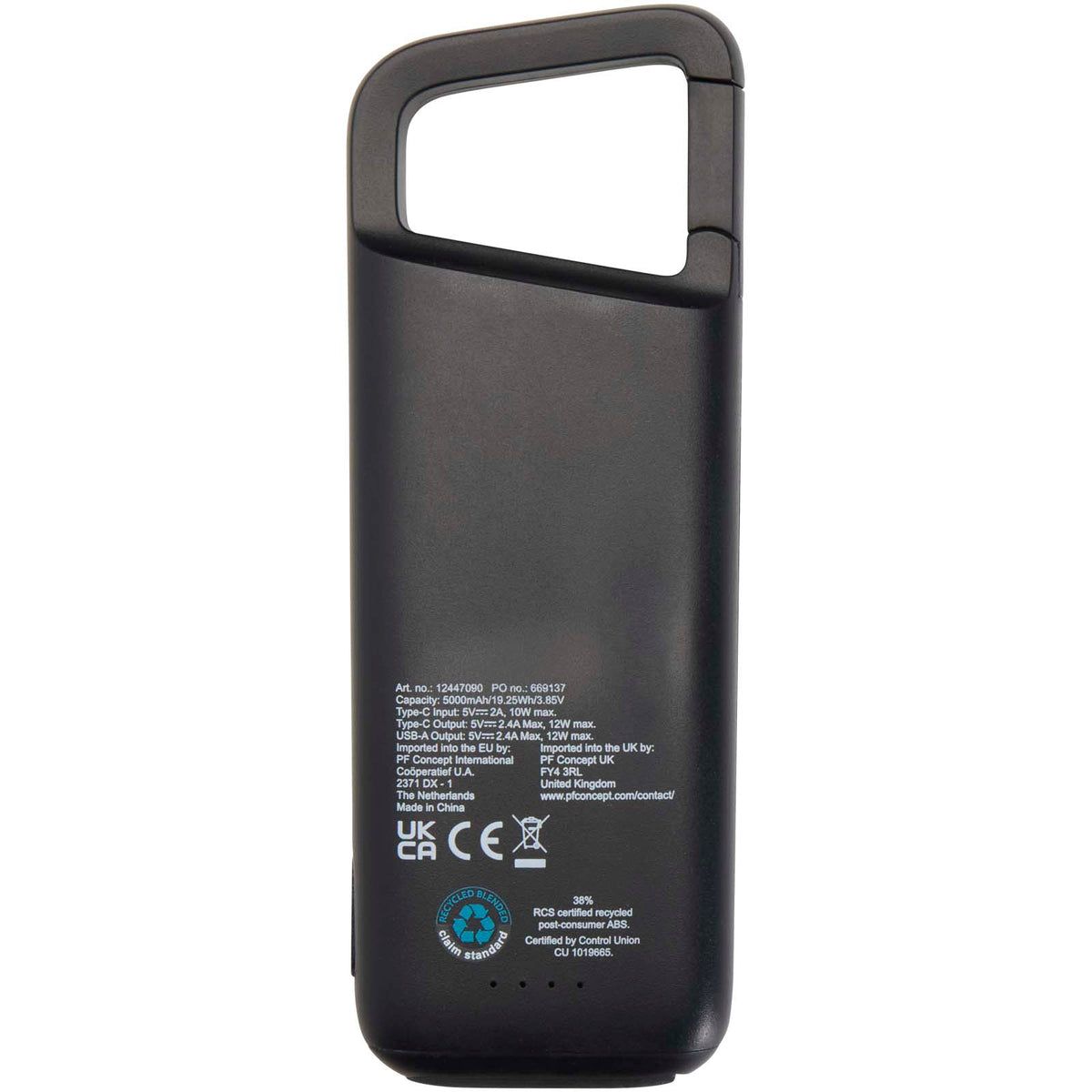 Alkes 5 000 mAh 12 W vattenbeständig powerbank av återvunnen plast med karbinhake