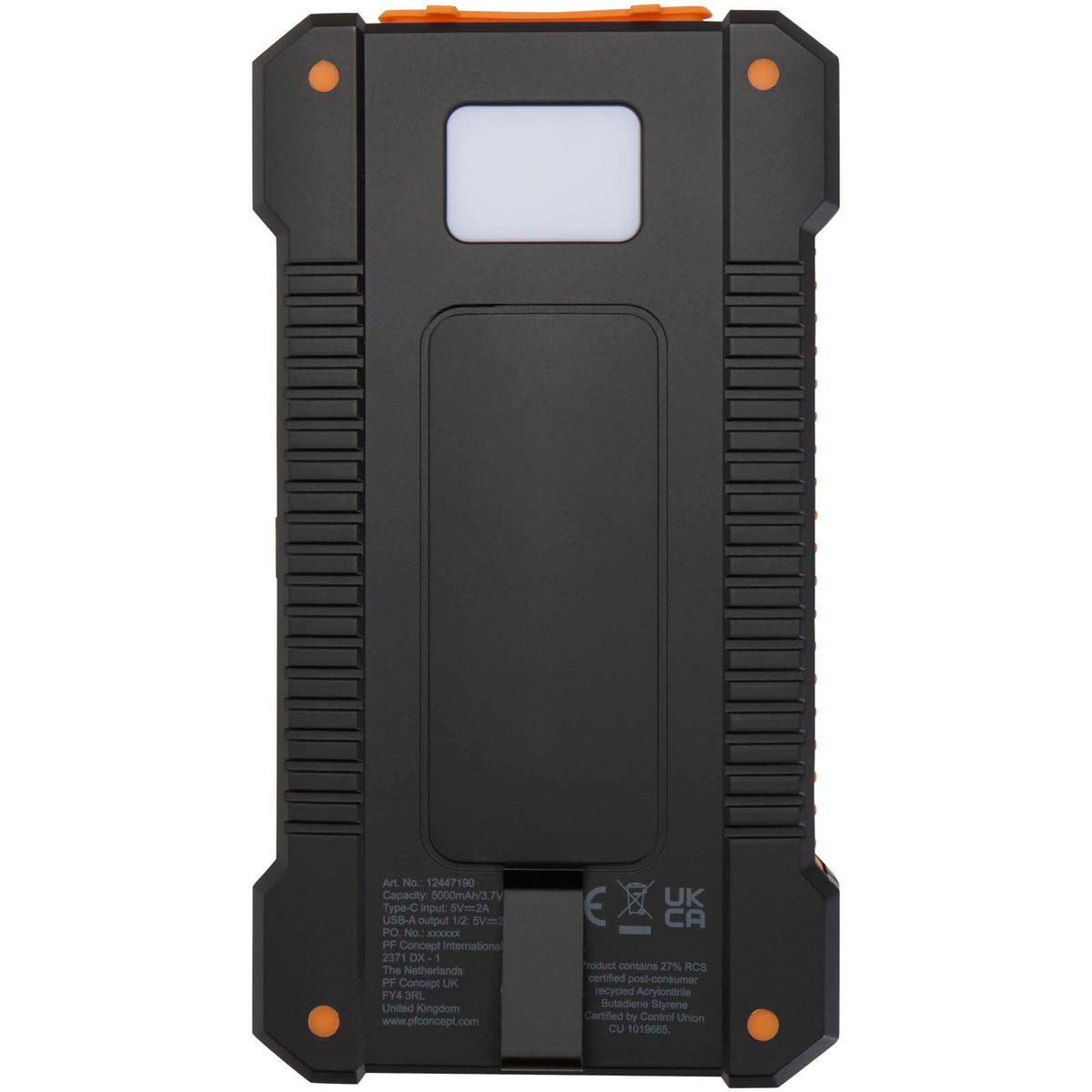 Altair 5 000 mAh 10 W robust solcellspowerbank av återvunnen plast med inbyggd ficklampa