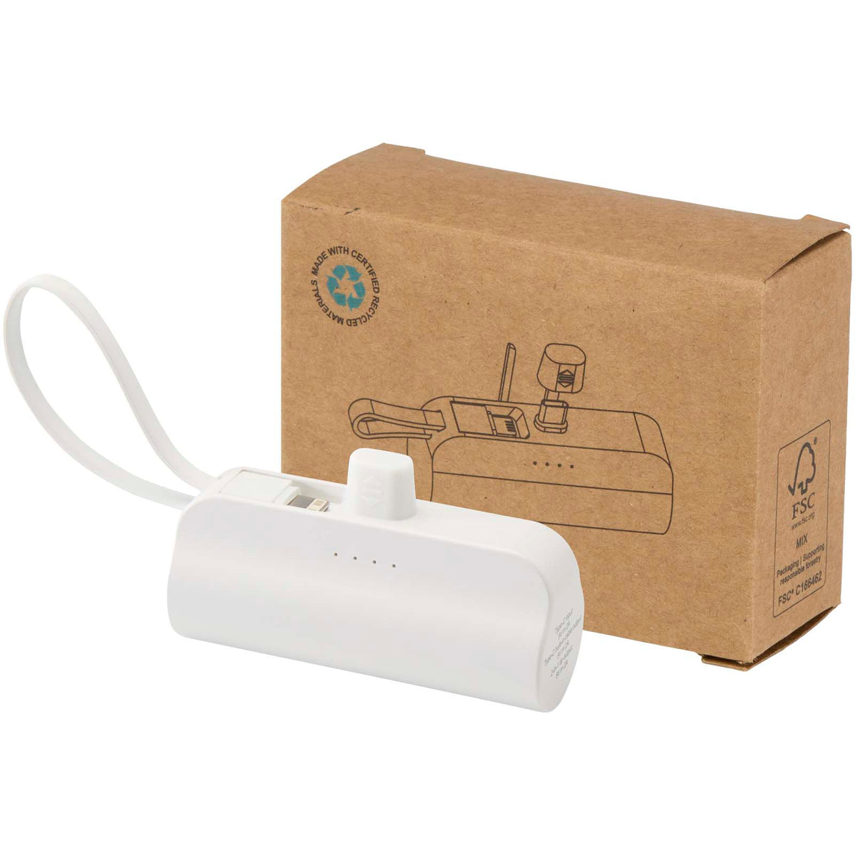 Alnair 5 000 mAh 10 W Type-C powerbank av återvunnen plast med inbyggt flipstativ och 2-i-1-kabel
