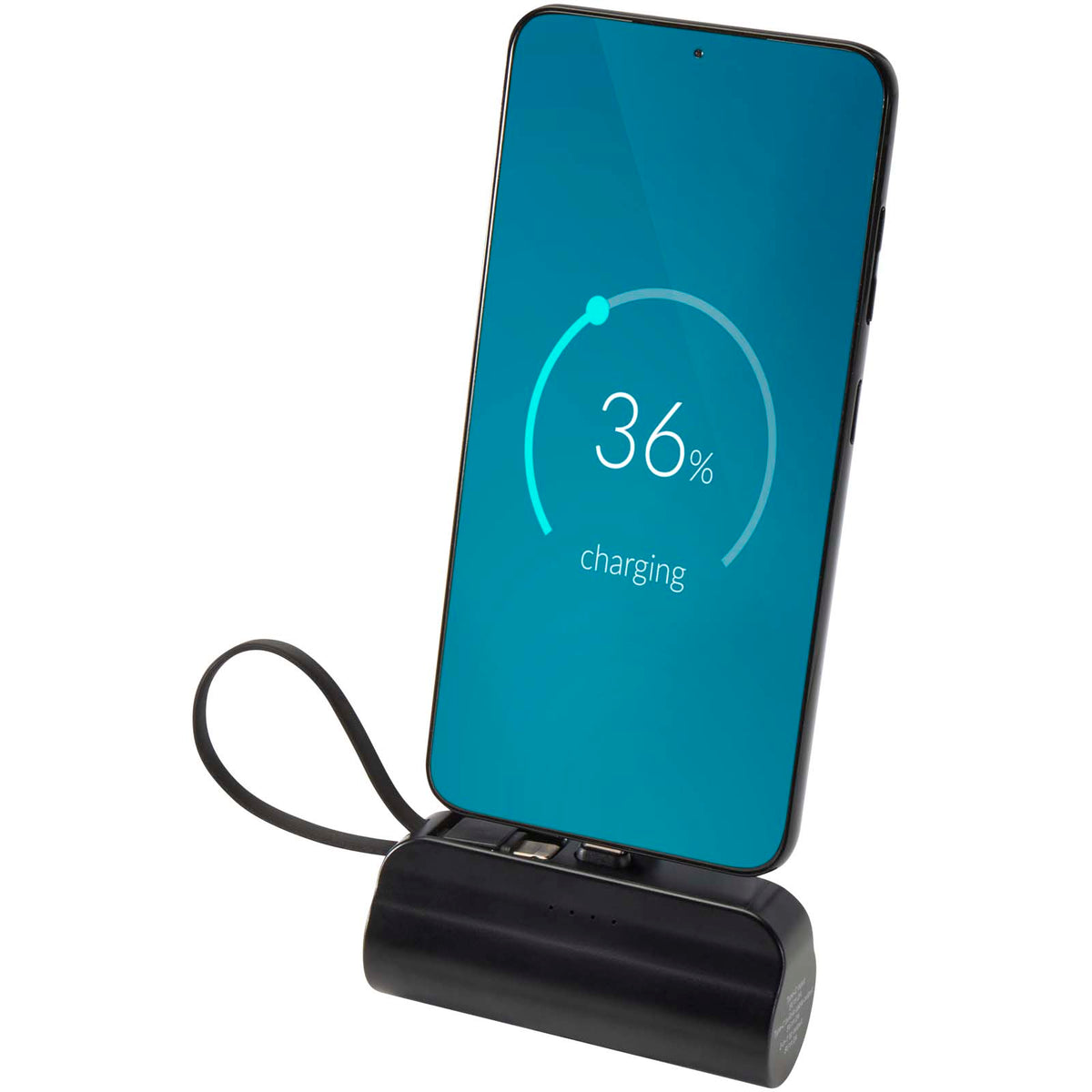 Alnair 5 000 mAh 10 W Type-C powerbank av återvunnen plast med inbyggt flipstativ och 2-i-1-kabel