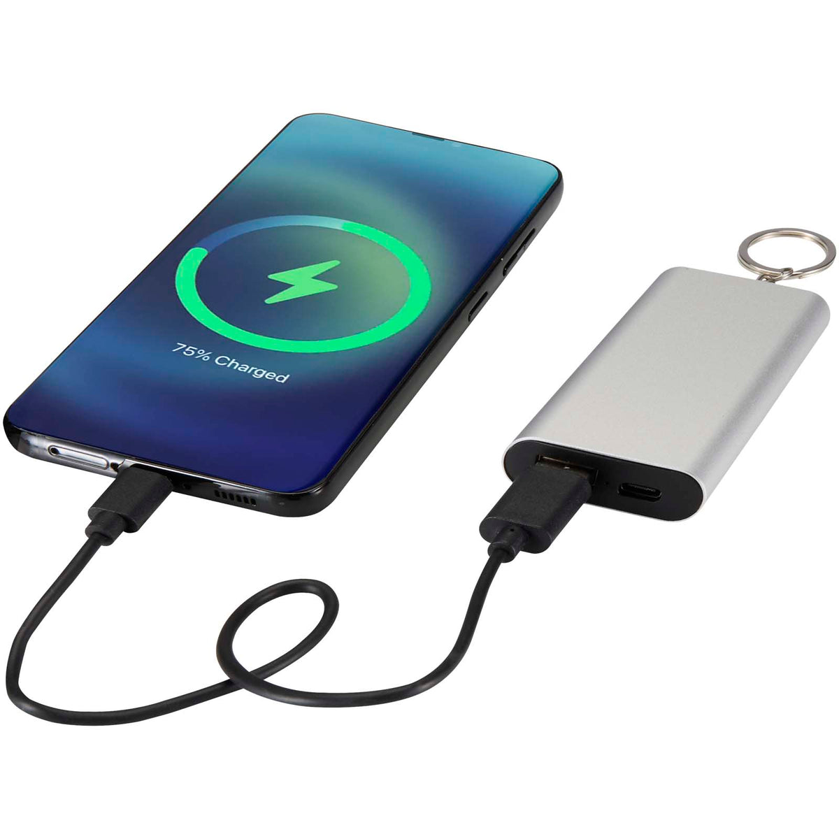 Arcturus 2 000 mAh powerbank i återvunnet aluminium med nyckelring