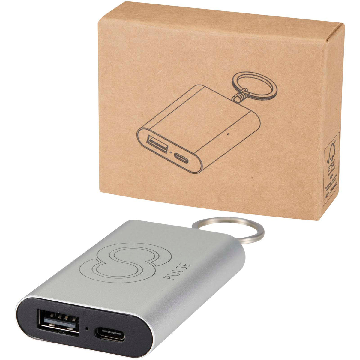 Arcturus 2 000 mAh powerbank i återvunnet aluminium med nyckelring