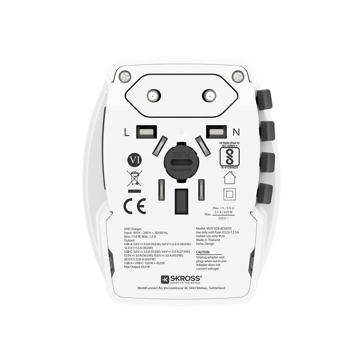 SKROSS® MUV AC65PD världsadapter med USB-C-kabel