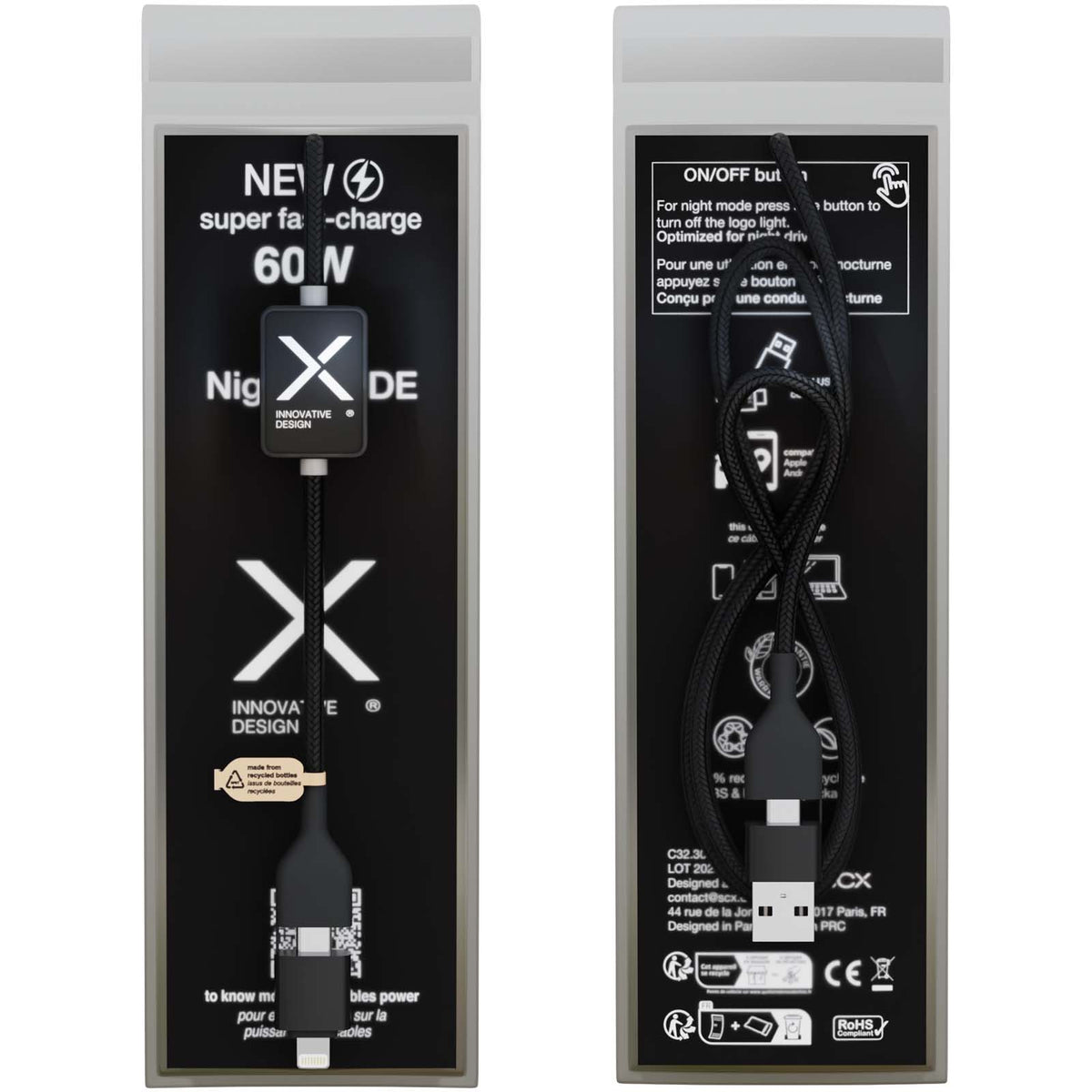 SCX.design C32 60 W laddningssladd med strömbrytare och upplyst logotyp