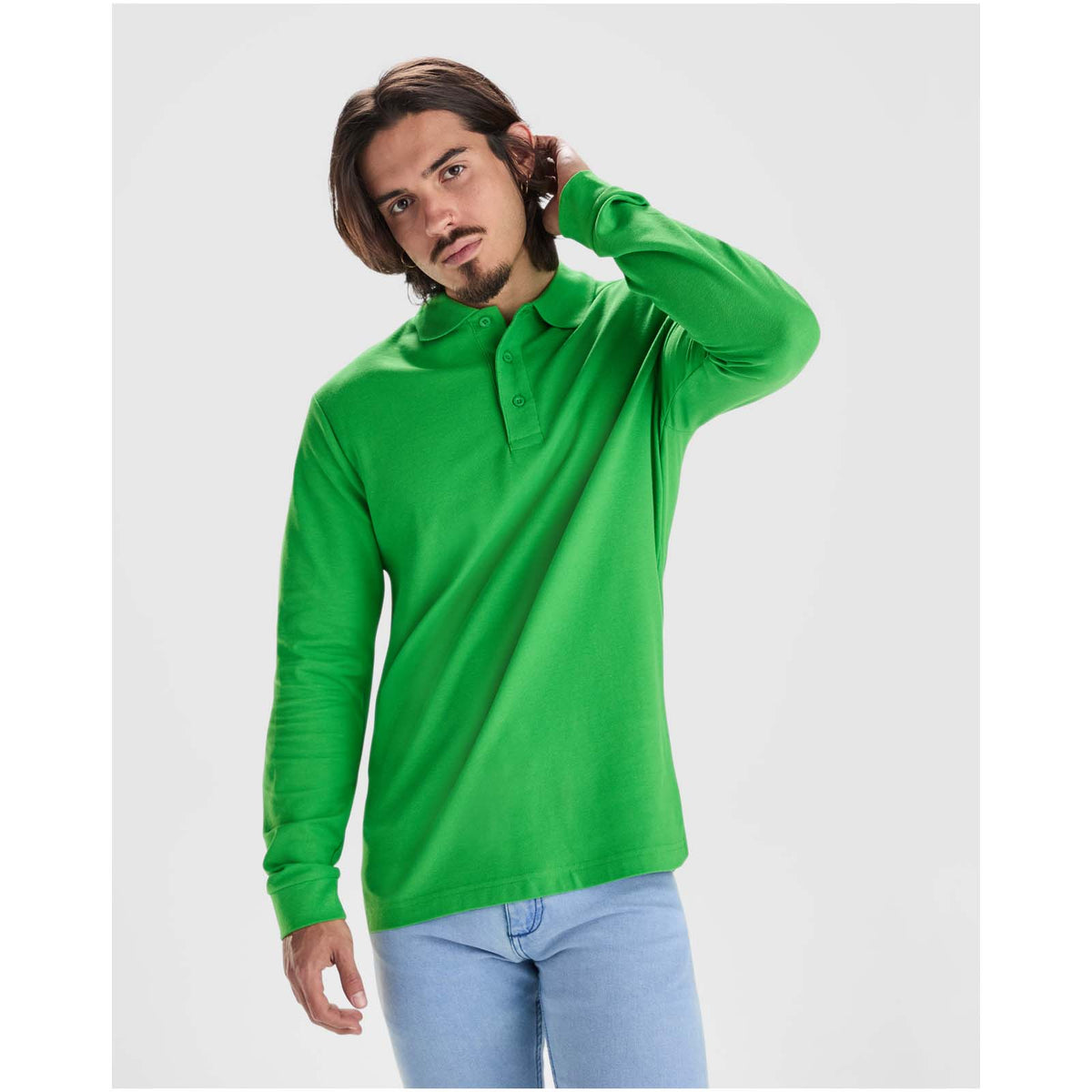 Estrella 220 g/m² långärmad pikétröja för herr