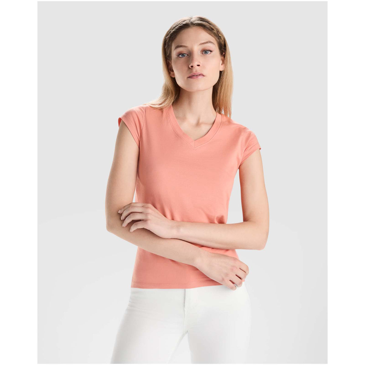 Victoria 155 g/m² kortärmad v-ringad T-shirt för dam