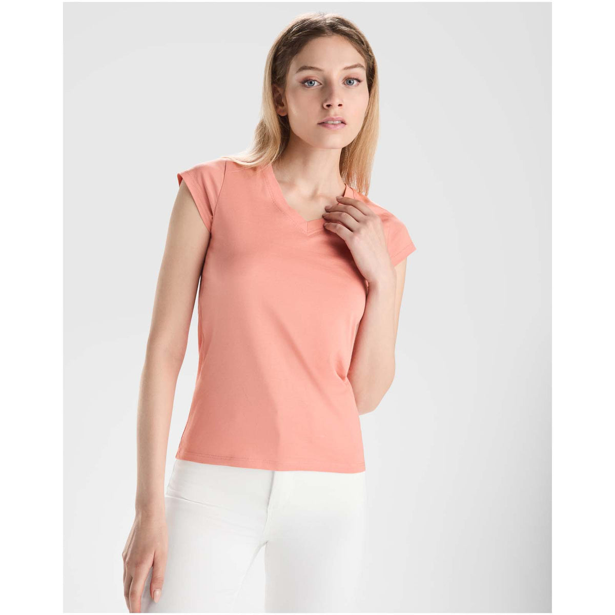 Victoria 155 g/m² kortärmad v-ringad T-shirt för dam