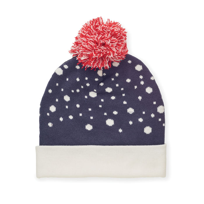 Stickad mössa med julmotiv