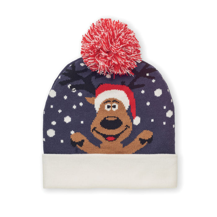 Stickad mössa med julmotiv