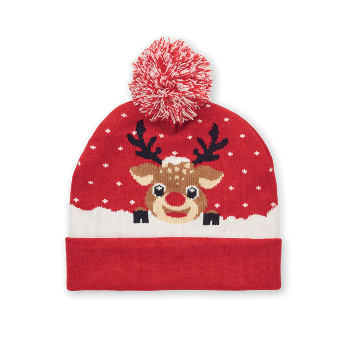 Stickad mössa med julmotiv