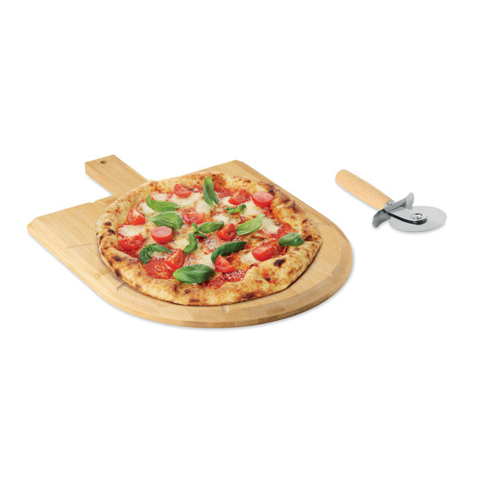 Pizzabräda och skärare i bambu