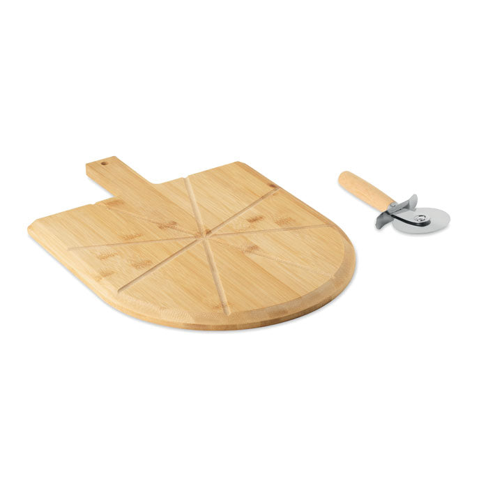 Pizzabräda och skärare i bambu