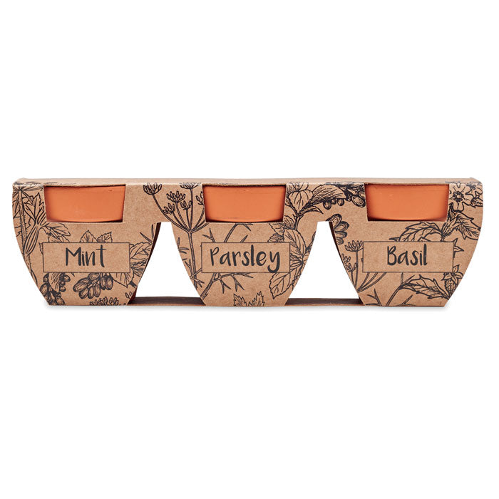 Terracotta set med 3 örtskålar